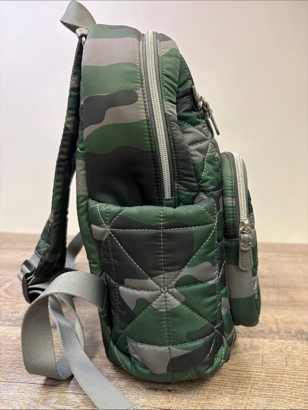 TWELVElittle Companion Backpack Diaper Bag Green Camo Quilted Changing Pad